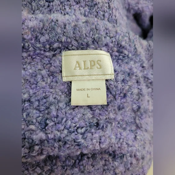 Alps Fuzzy Knit Cardigan Sweater Large Periwinkle Purple Cozy Chunky Wool Blend - Picture 7 of 10